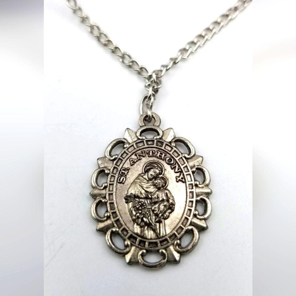 Silver st Anthony pray for‎ us rosary prayer necklace